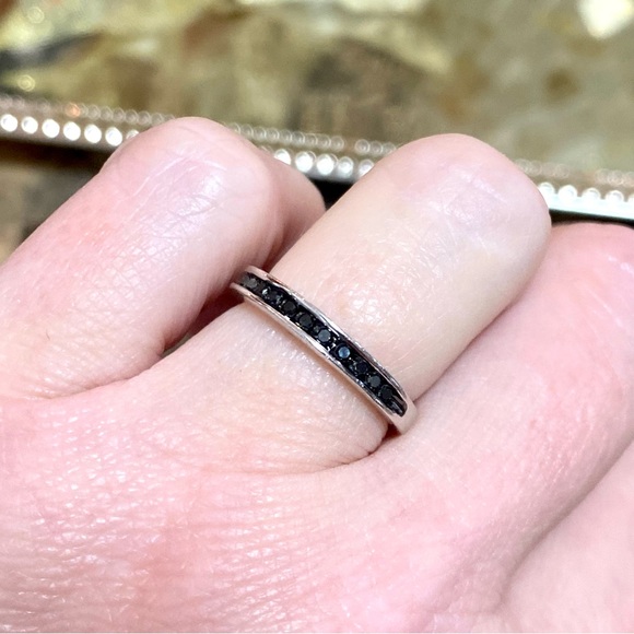 Genuine Black Diamond Stacking Wedding Band ~ Dainty Bridal Anniversary Pinky - Picture 12 of 14